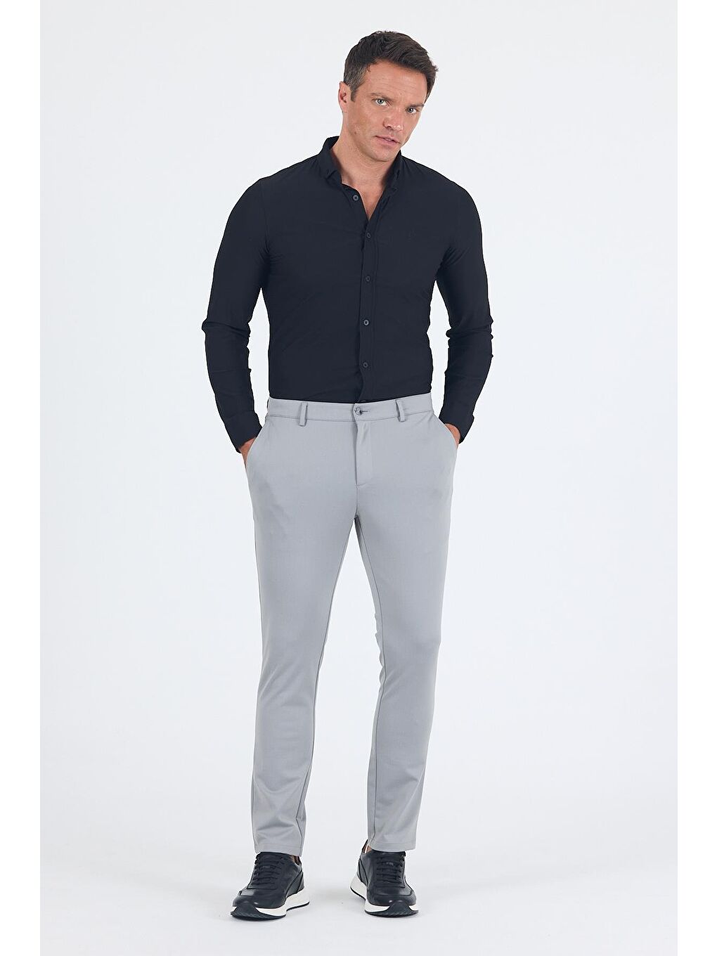 Gri Yandan Cepli Casual Slim Fit Pantolon 1003250163-2