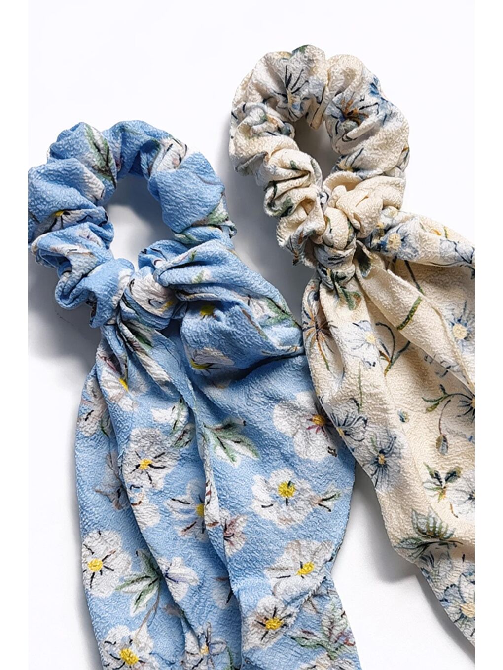 Mavi 2 Adet Çiçek Desenli Dokulu Fularlı Simit Toka-1