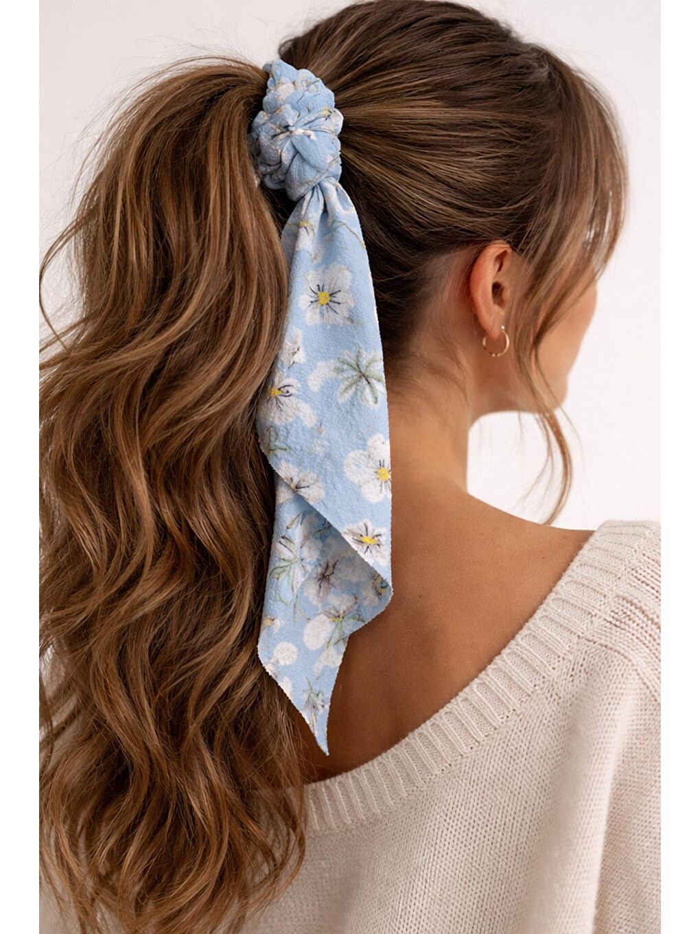 Mavi 2 Adet Çiçek Desenli Dokulu Fularlı Simit Toka-2