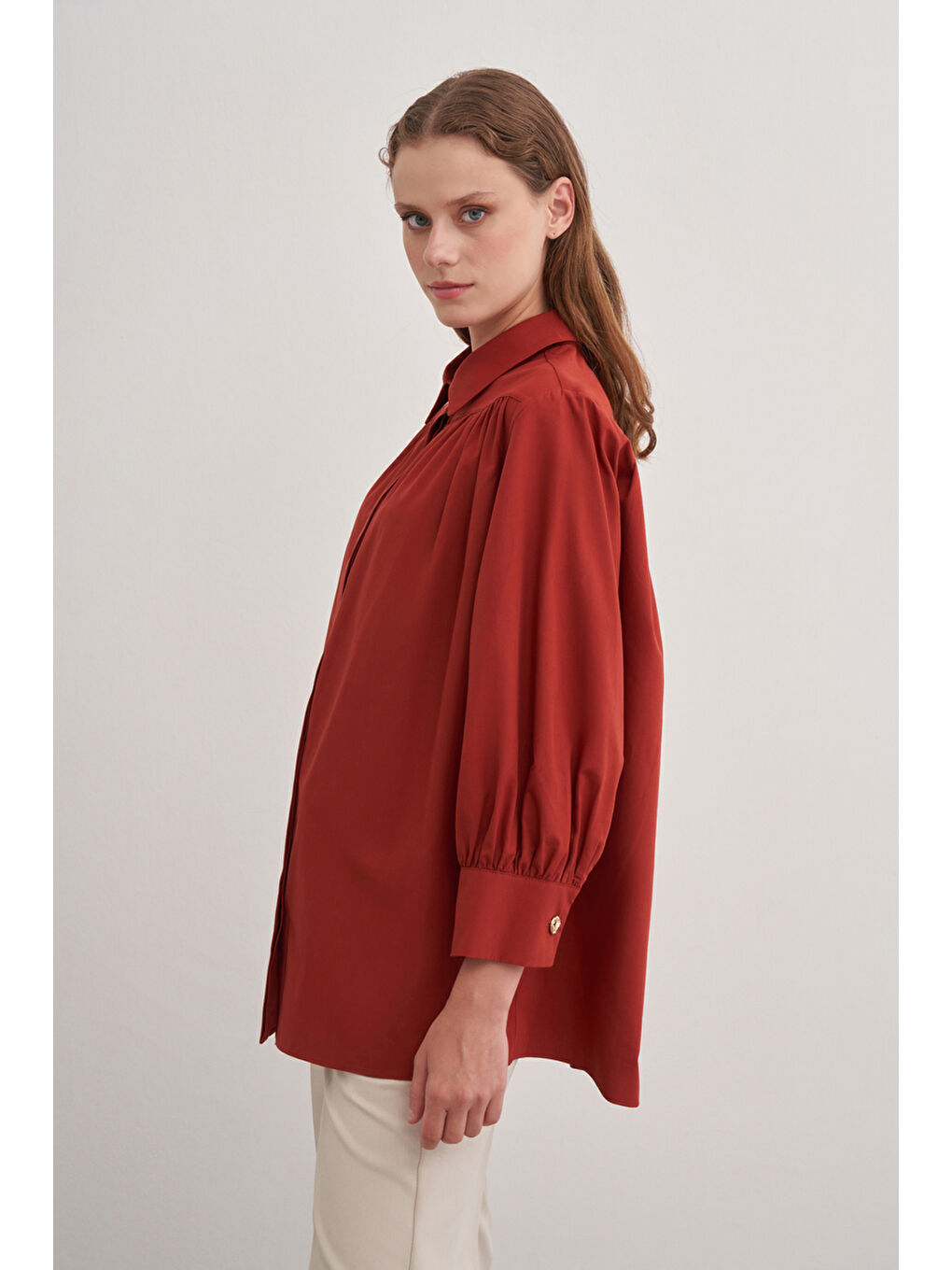 Turuncu 2233111 Gömlek Yaka Pamuk Bluz-2