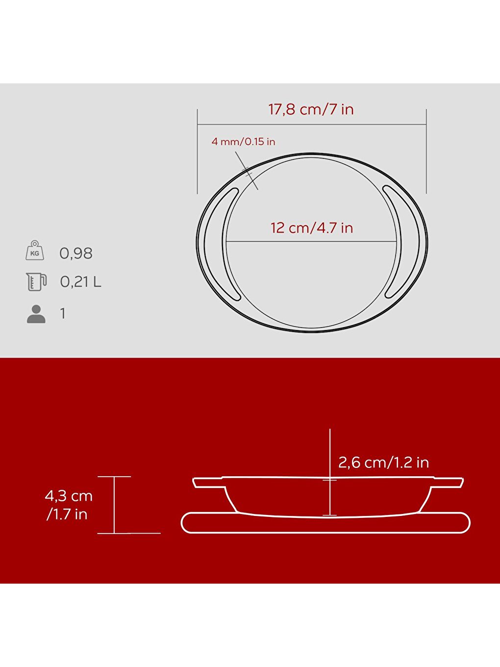 Bordo Yuvarlak Sahan Döküm Demir Yekpare Çift Kulplu Kayın Servis Ahşabı Çap(Ø)12cm.-4