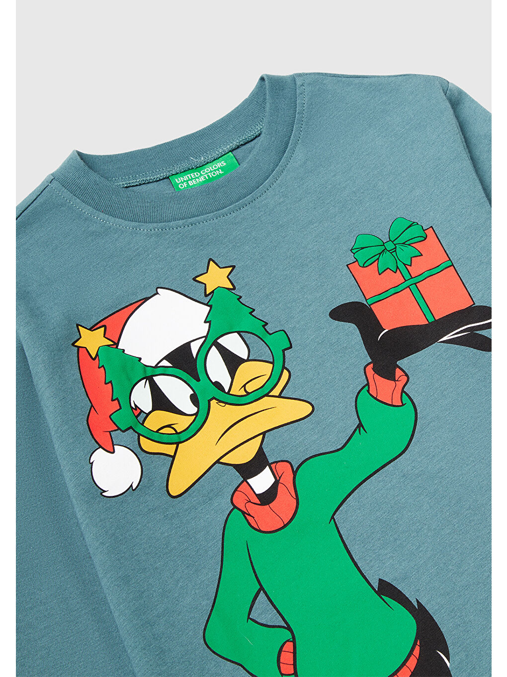 Erkek Çocuk Gri-Yeşil Tazmanya Baskılı Logo Etiketli Jarse Oversize Uzun Kollu T-shirt-2