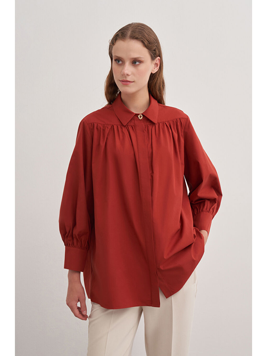 Turuncu 2233111 Gömlek Yaka Pamuk Bluz-3