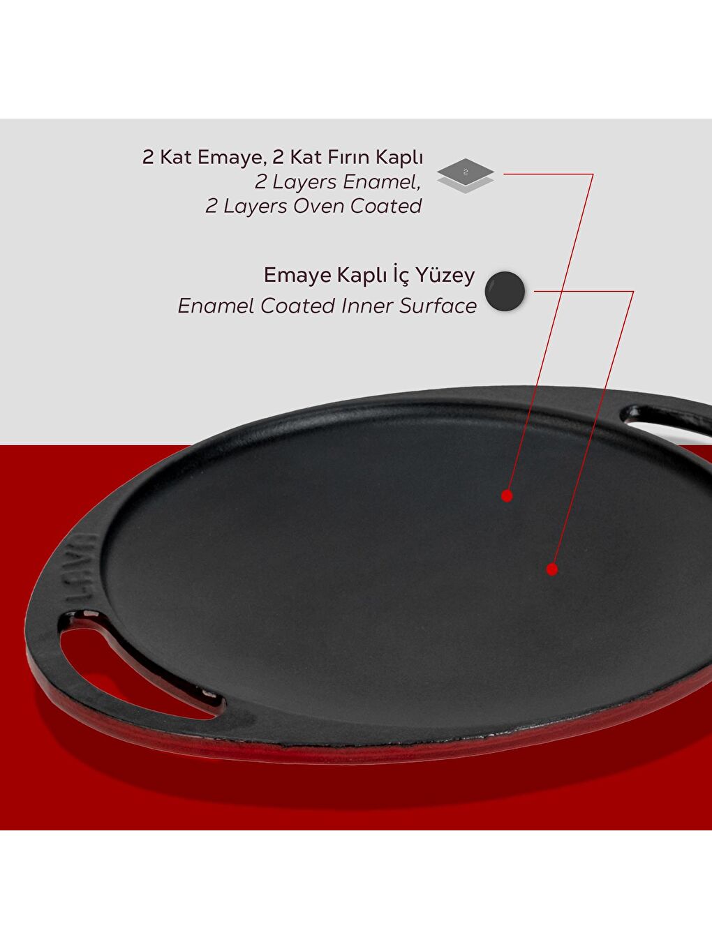 Bordo Yuvarlak Saç Kavurma Tavası Döküm Demir Yekpare Çift Kulplu Çap(Ø)20cm.-5