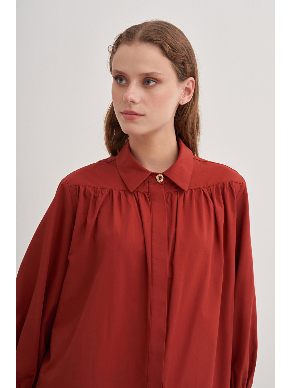 Turuncu 2233111 Gömlek Yaka Pamuk Bluz-4