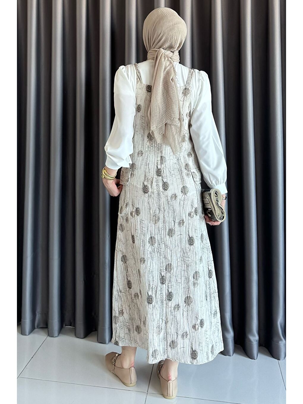 Bej Tesettür Gömlek Salopet İkili Takım-6