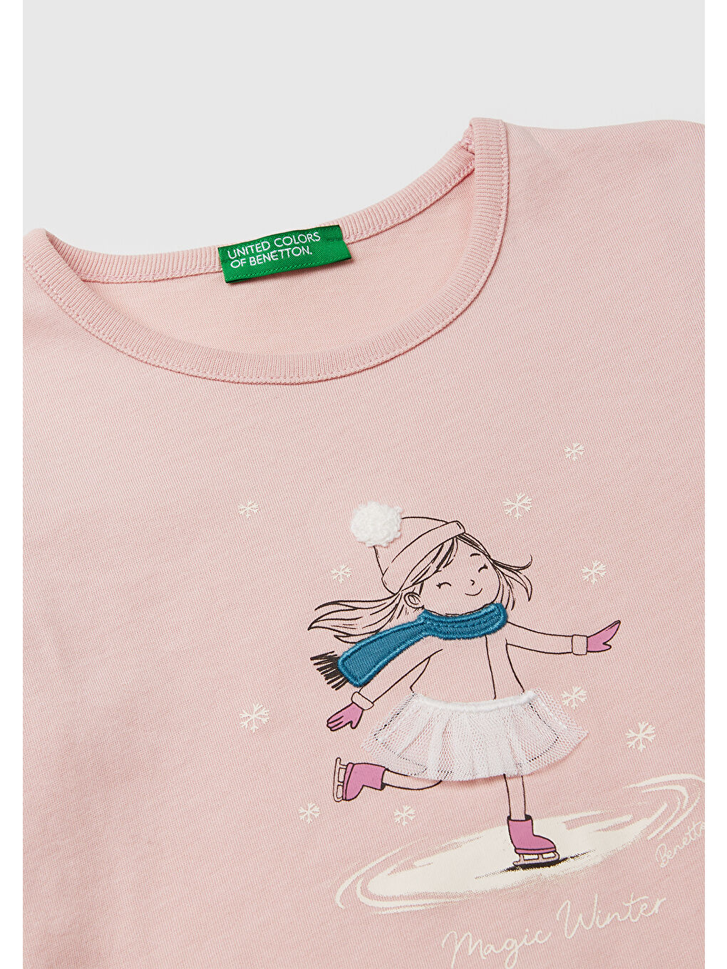 Kız Çocuk Toz Pembe Önü Baskılı Arkası Uzun Bisiklet Yaka Uzun Kollu T-shirt-2