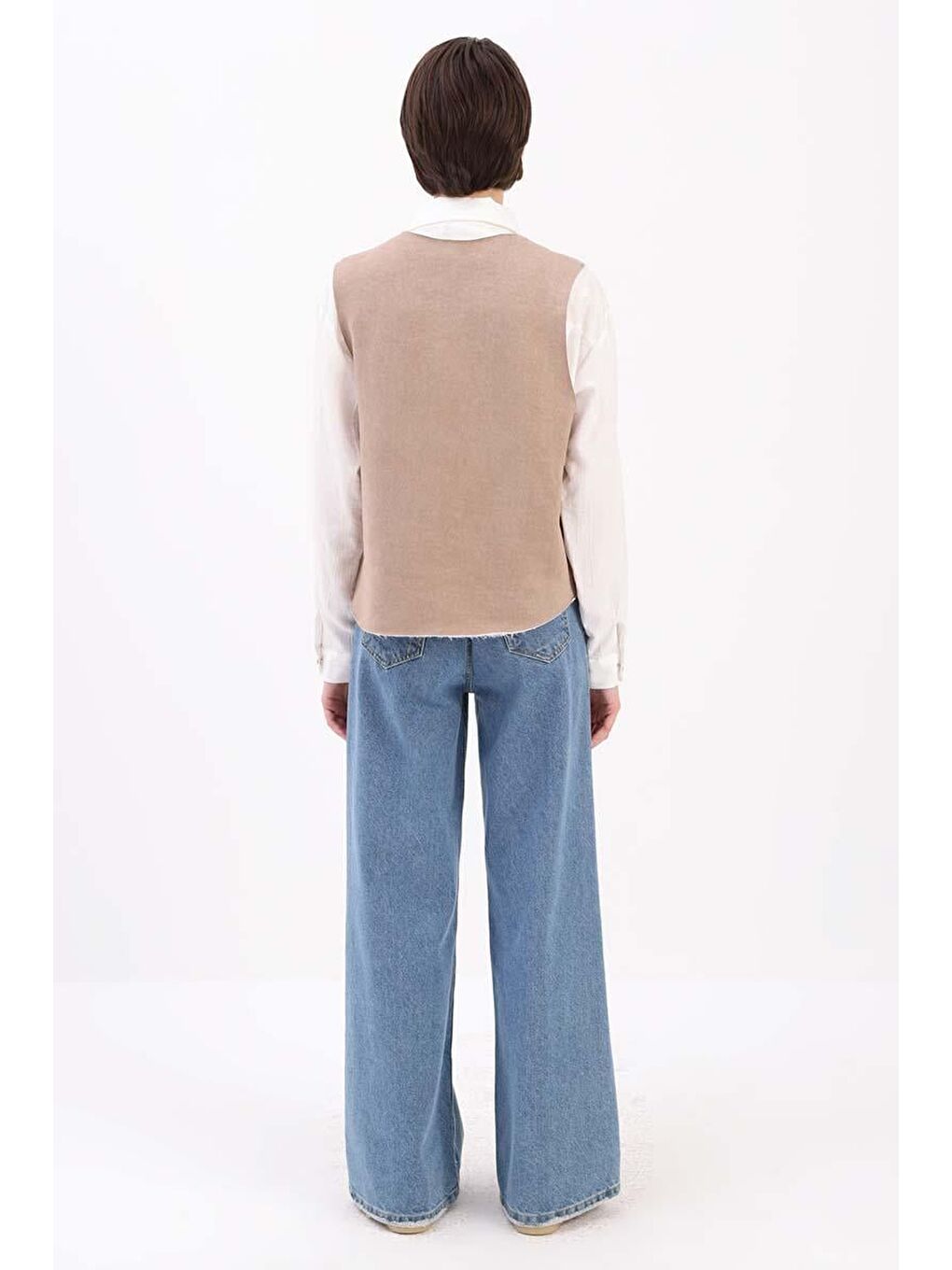 Bej Vizon-Cepli Kısa Yelek-3