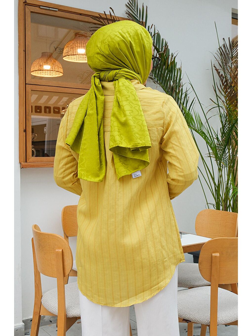 Sarı Tek Cepli Çizgili Gömlek Hardal-4