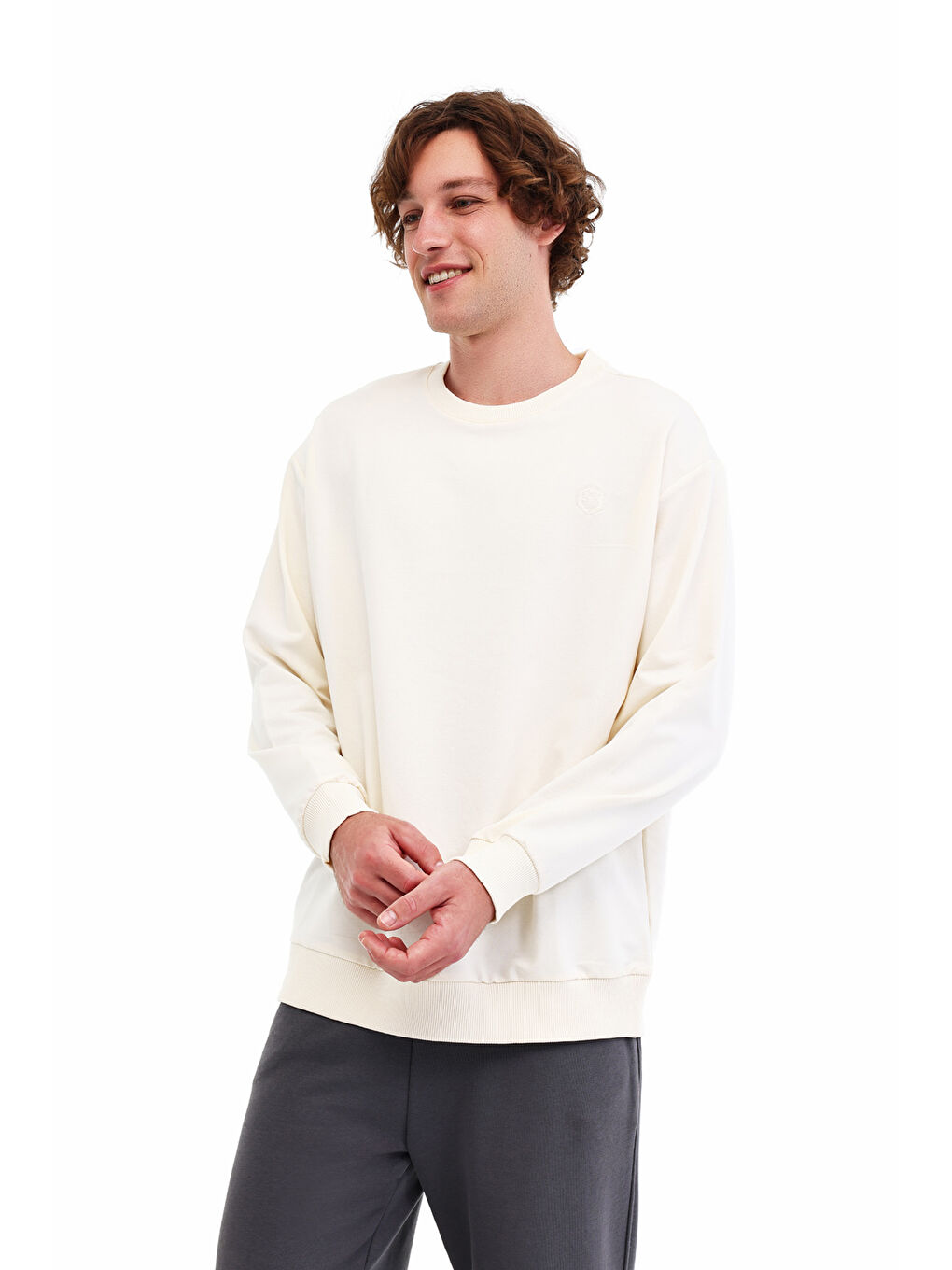 Bej MB SN75 C NECK SW 5PR Ekru Erkek Sweatshirt