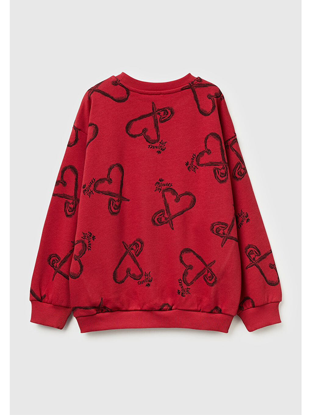 Kız Çocuk Kırmızı-Gri Tamamı Baskılı Logo Etiketi Detaylı Yırtmaçlı Sweatshirt-1