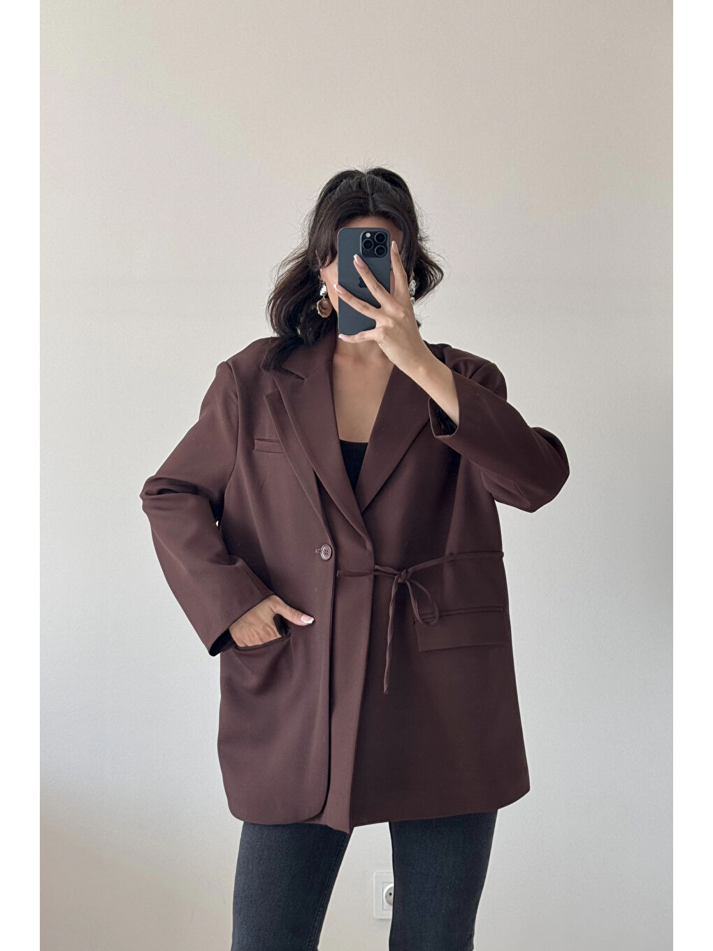Kahverengi Kadın Kahve Çift Yaka Blazzer Ceket 0999-25088-3