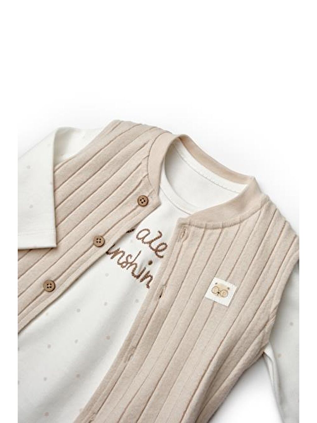 Ekru Bebek Yelekli 3'lü Takım %100 Organic Pamuk Yenidoğan Serisi - CSY8115-9