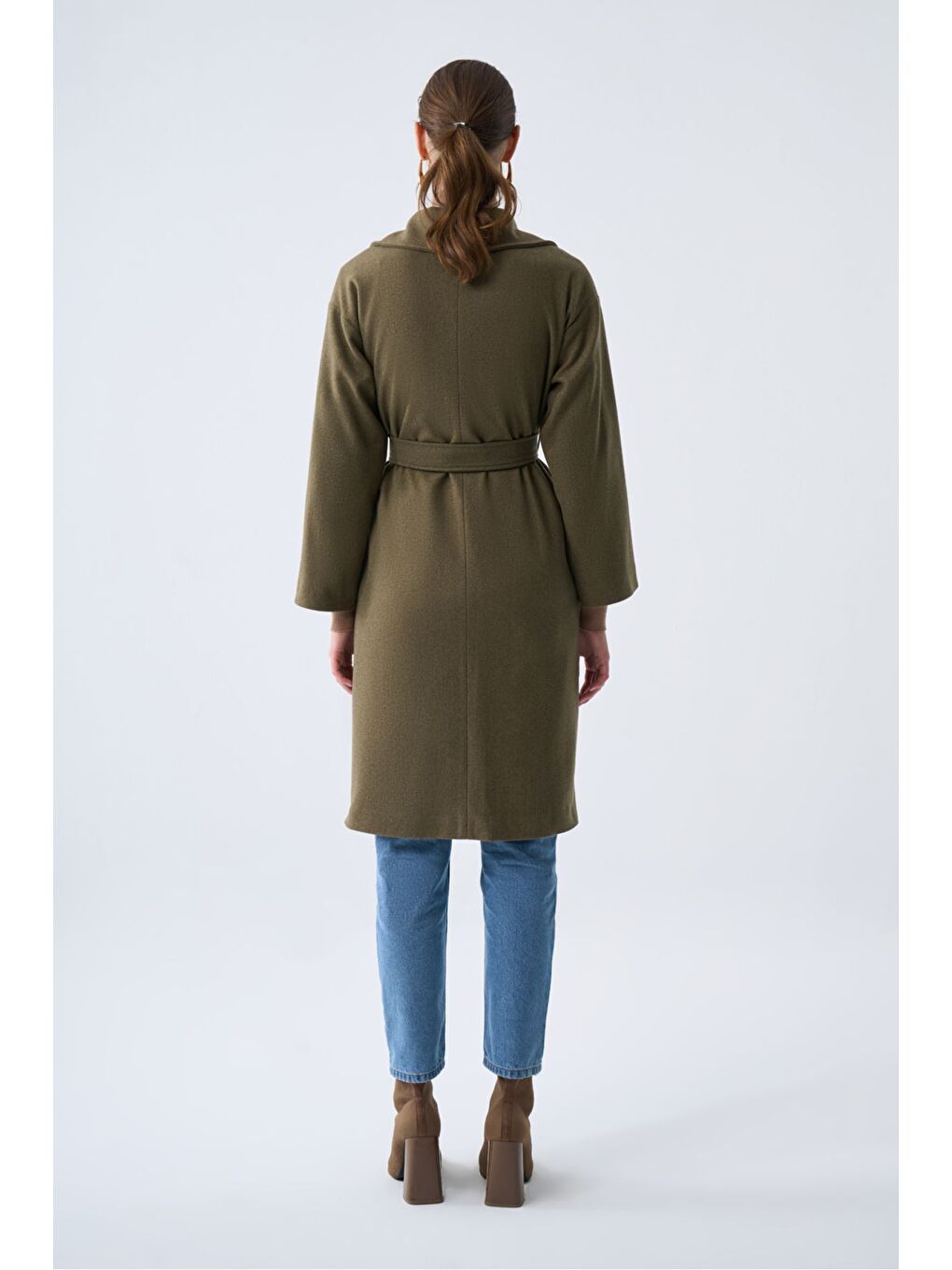 Mizalle Basic Kaşe Dokulu Haki Kaban - 3