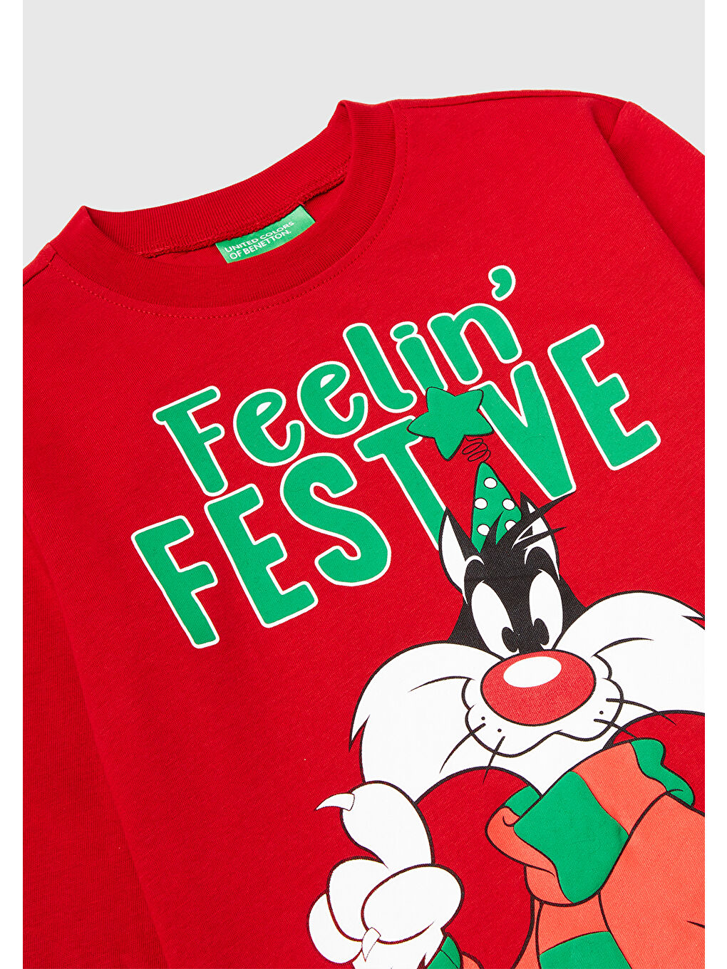 Erkek Çocuk Kırmızı Tazmanya Baskılı Logo Etiketli Jarse Oversize Uzun Kollu T-shirt-2