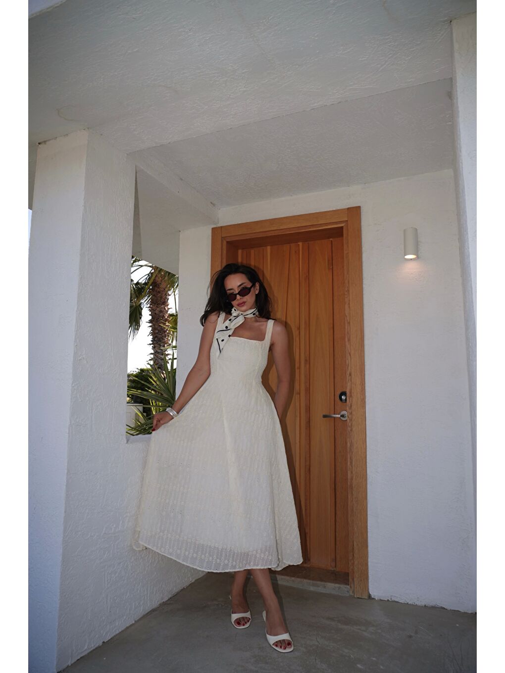 Kadın Sarı Astarlı Brode Uzun Elbise 0999-25134-1