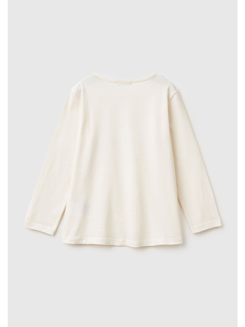 Kız Çocuk Ekru Önü Baskılı Arkası Uzun Bisiklet Yaka Uzun Kollu T-shirt-1