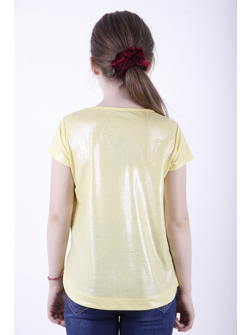 Sarı Kız Çocuk Best Friend Baskılı Taş Detaylı Tişört-2