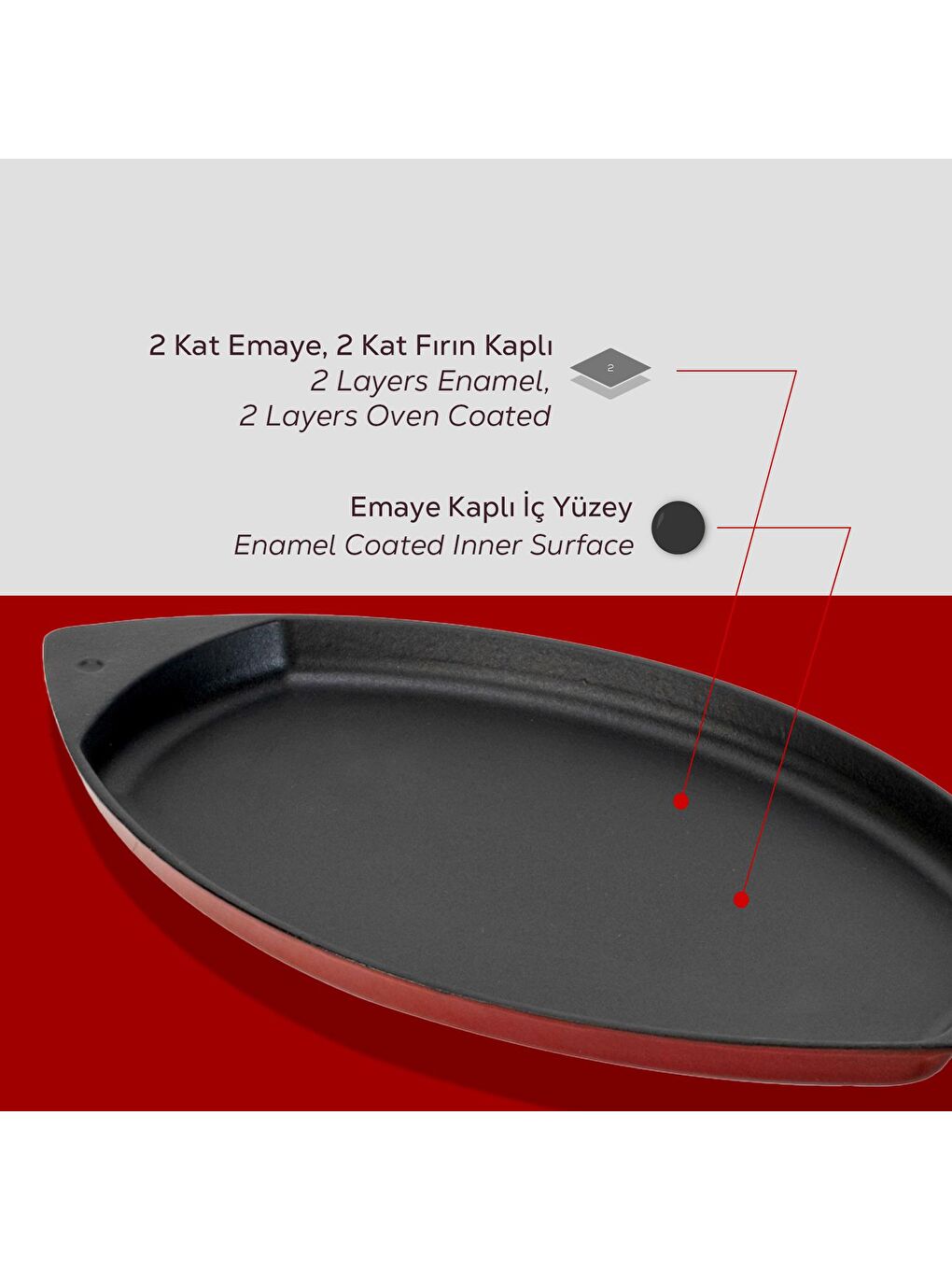 Bordo Balık Tabağı Döküm Demir Yekpare Kulplu Ölçü 20x32cm.-5