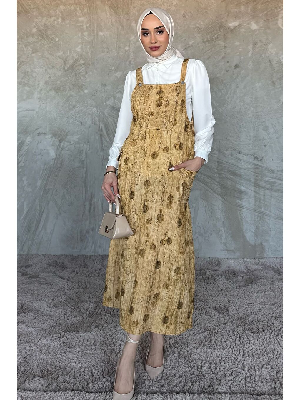 Kahverengi Tesettür Gömlek Salopet İkili Takım-2