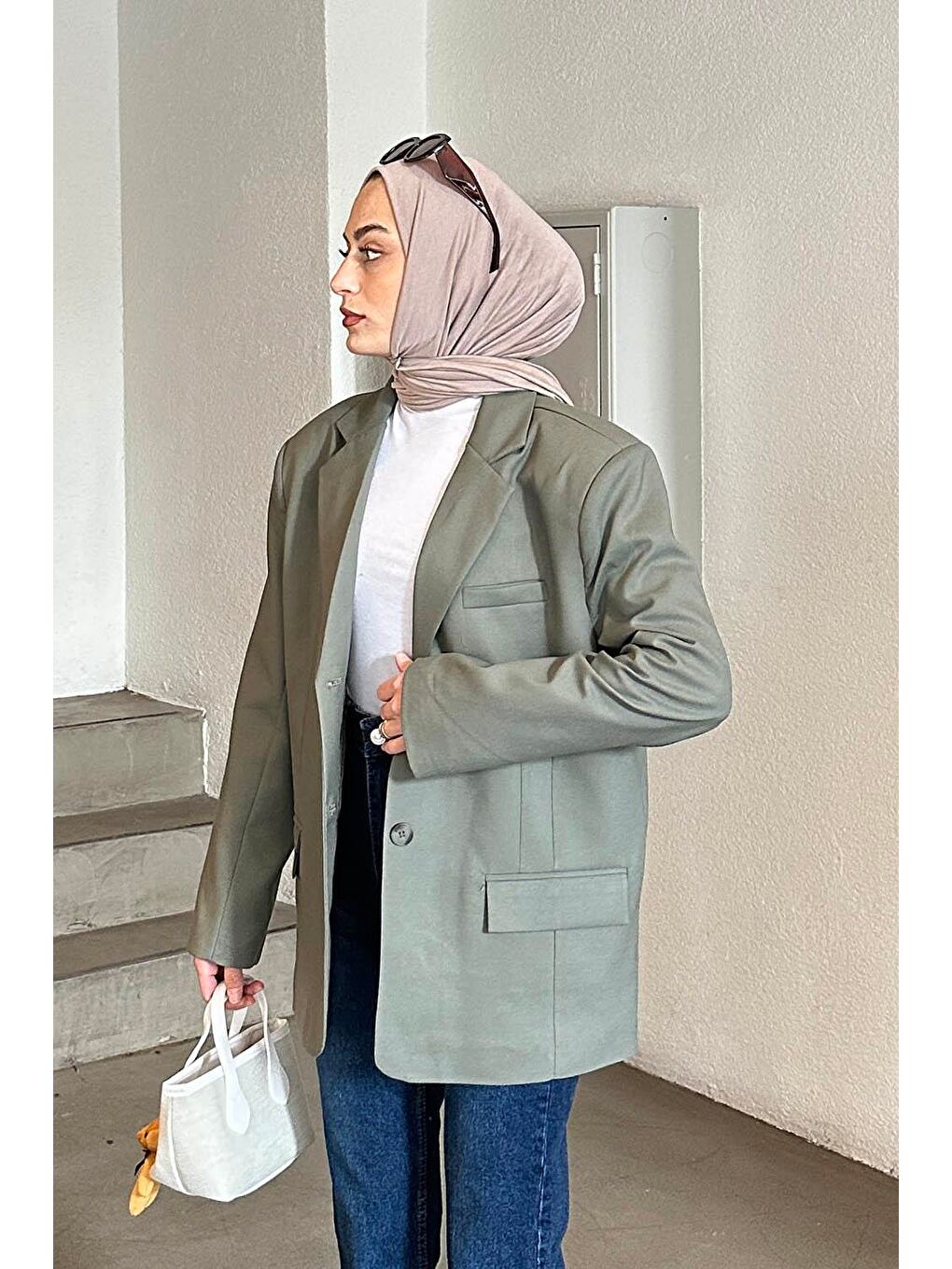 Kapak Cep Blazer Ceket Haki-1