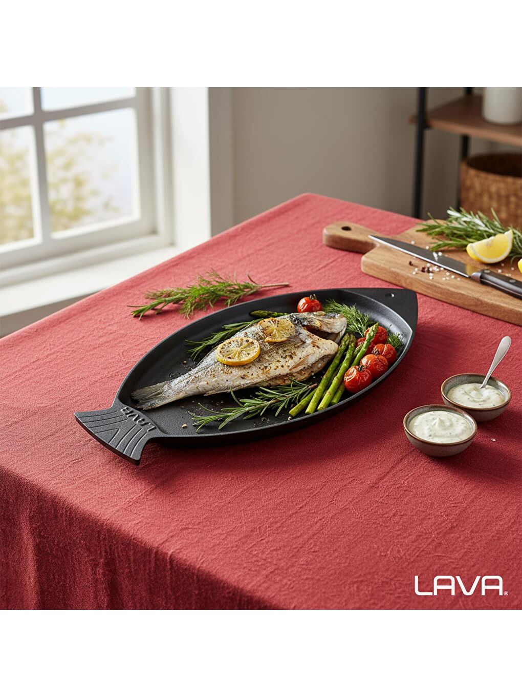 Bordo Balık Tabağı Döküm Demir Yekpare Kulplu Ölçü 20x32cm.-6