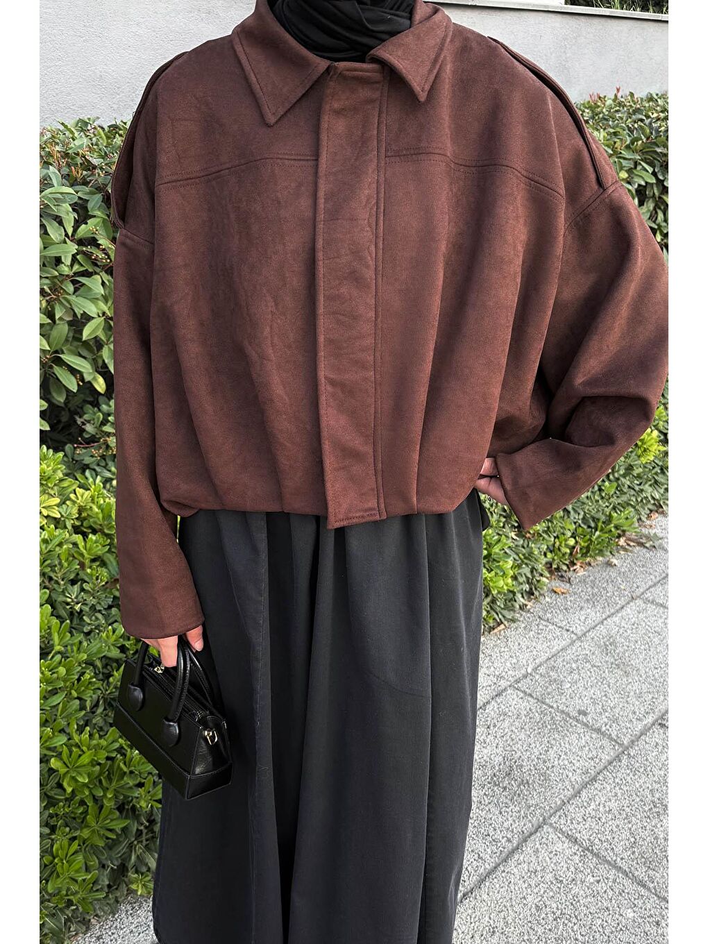 Omuz Apoletli Süet Ceket Acı Kahverengi-2