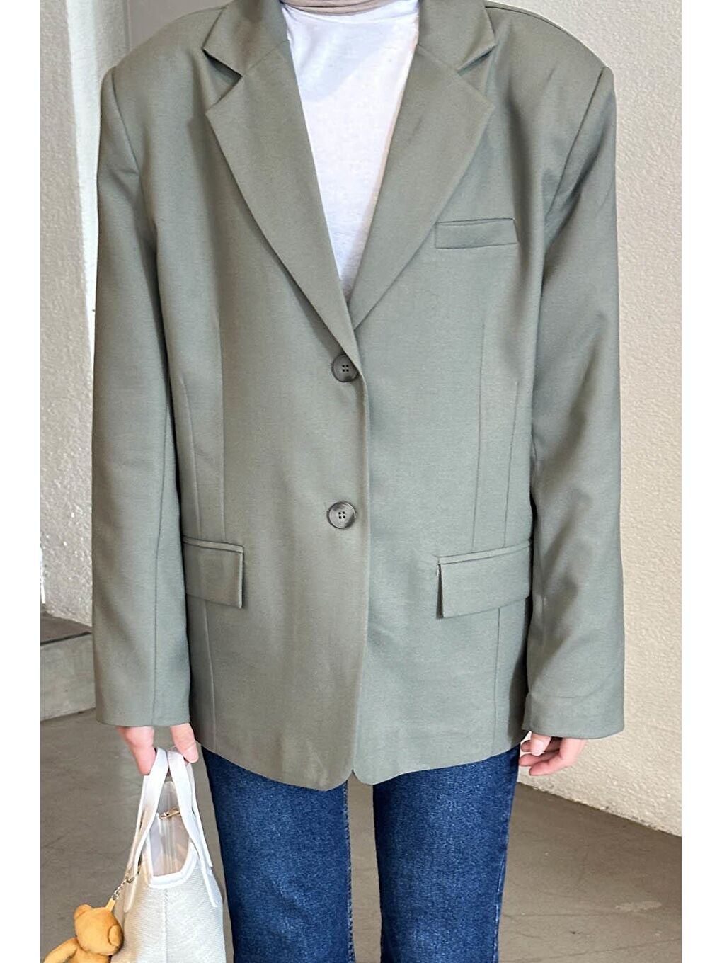 Kapak Cep Blazer Ceket Haki-2