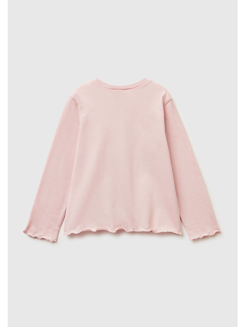 Kız Çocuk Toz Pembe Önü Baskılı Kol Ucu Etiket Detaylı Uzun Kollu T-shirt-1