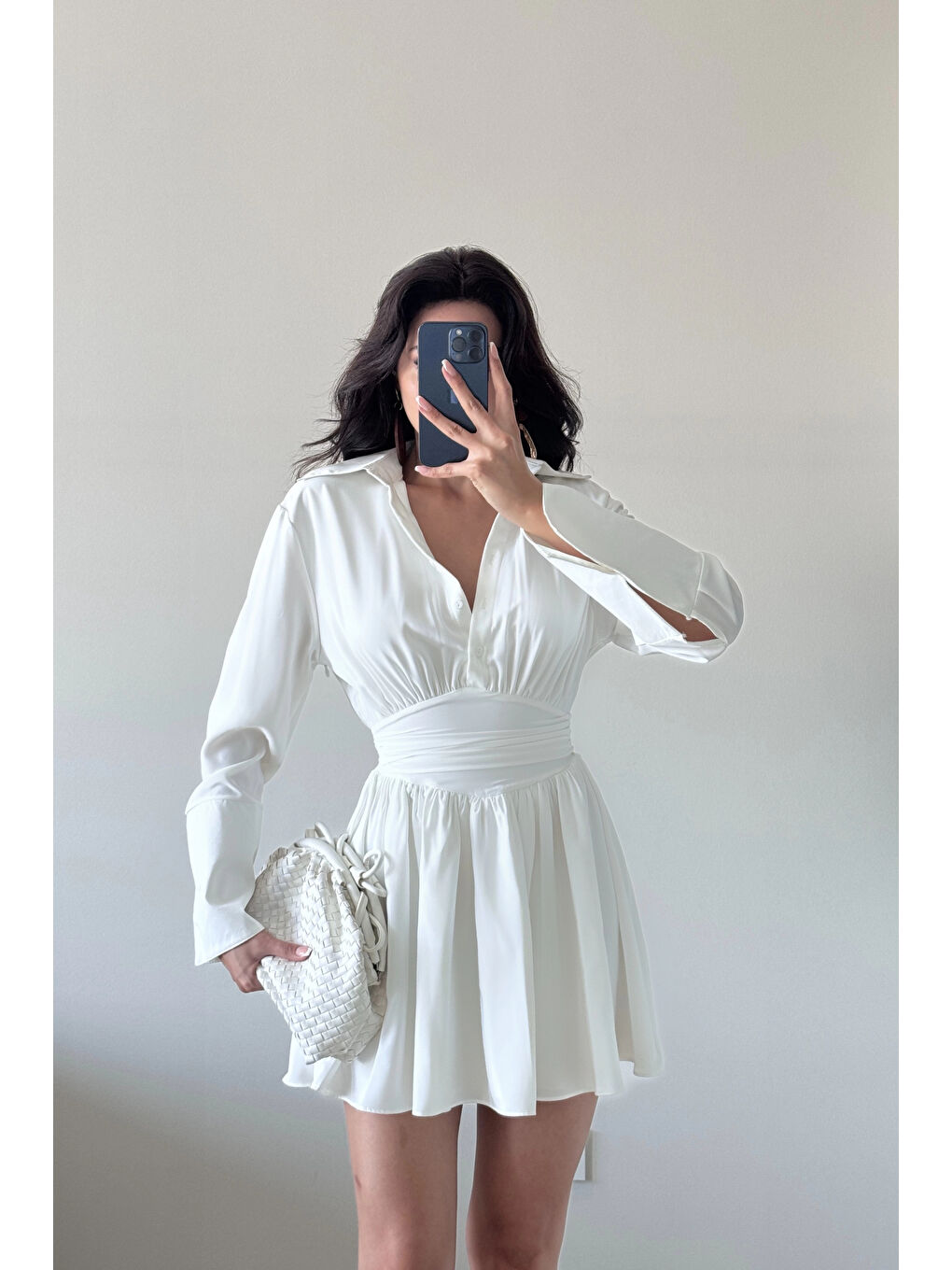 Kadın Beyaz Gömlek Elbise 1041-2677-4