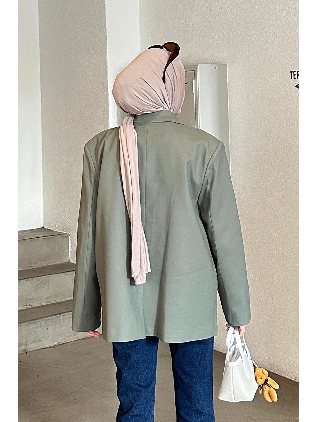 Kapak Cep Blazer Ceket Haki-3