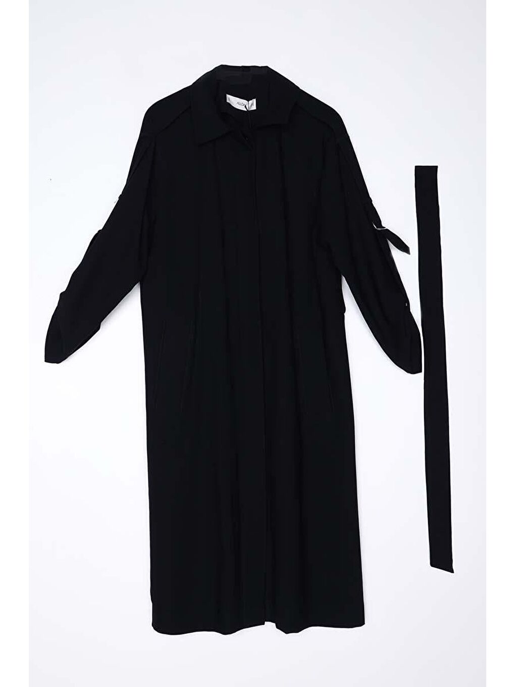 Siyah-Kolu Apoletli Düğmeli Trençkot-6