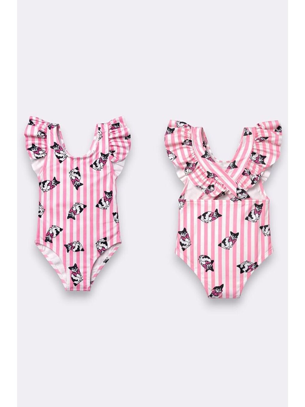 Pembe Kız Çocuk Fırfır Detaylı Tasarım Çapraz Askılı Mayo 12730