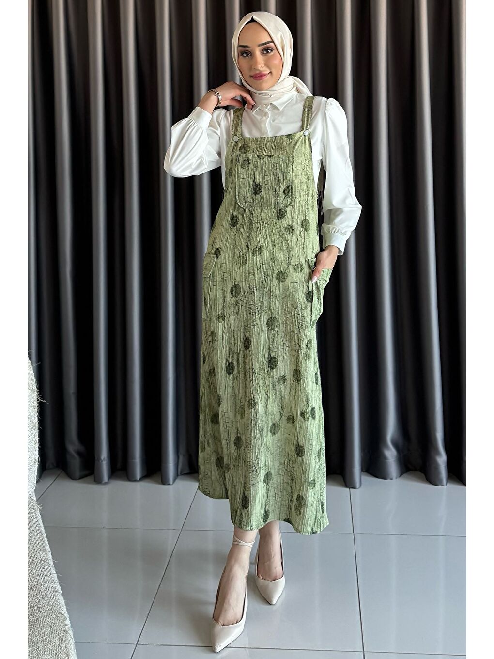 Haki Tesettür Gömlek Salopet İkili Takım-2