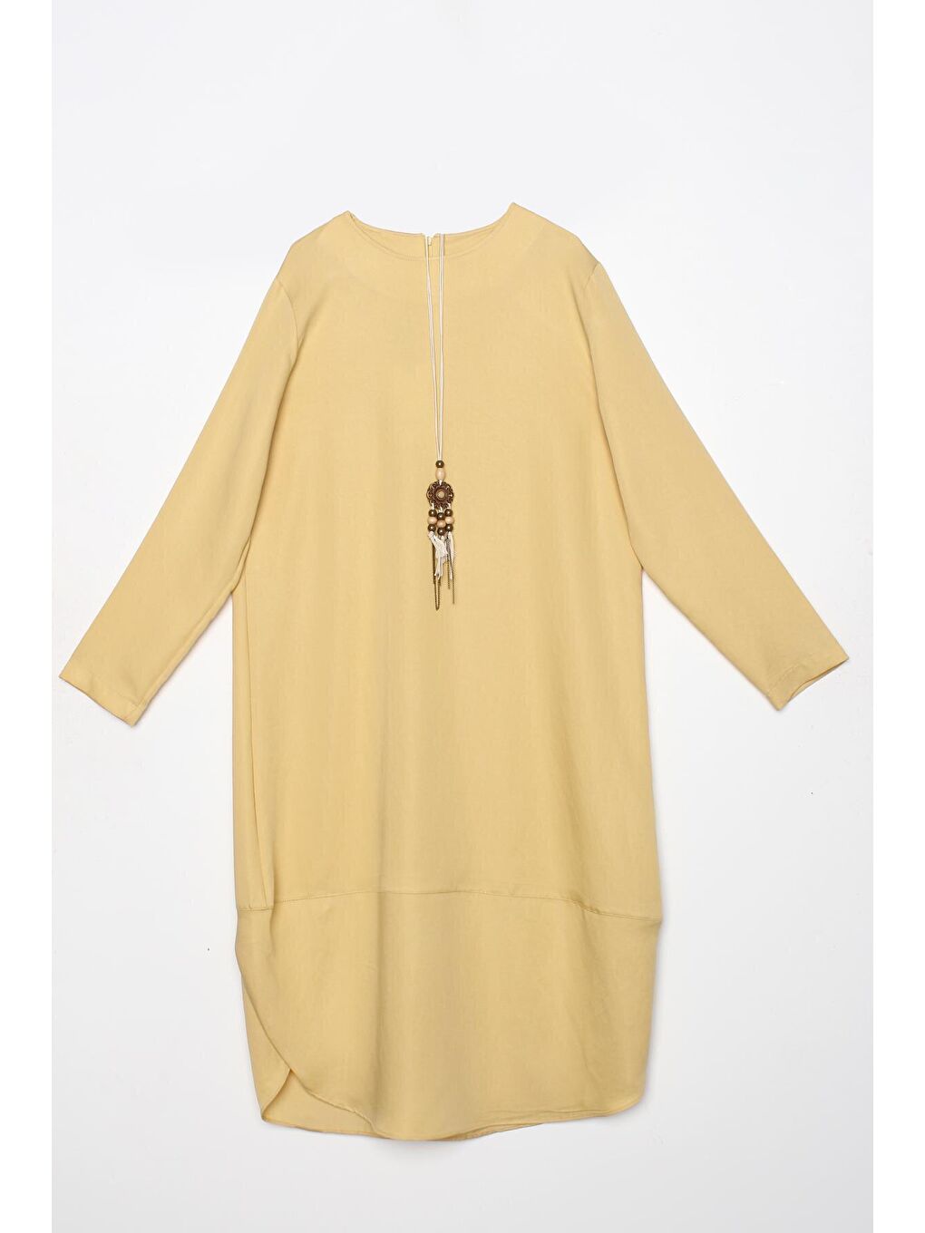 Sarı Asimetrik Kolyeli Uzun Tunik-4