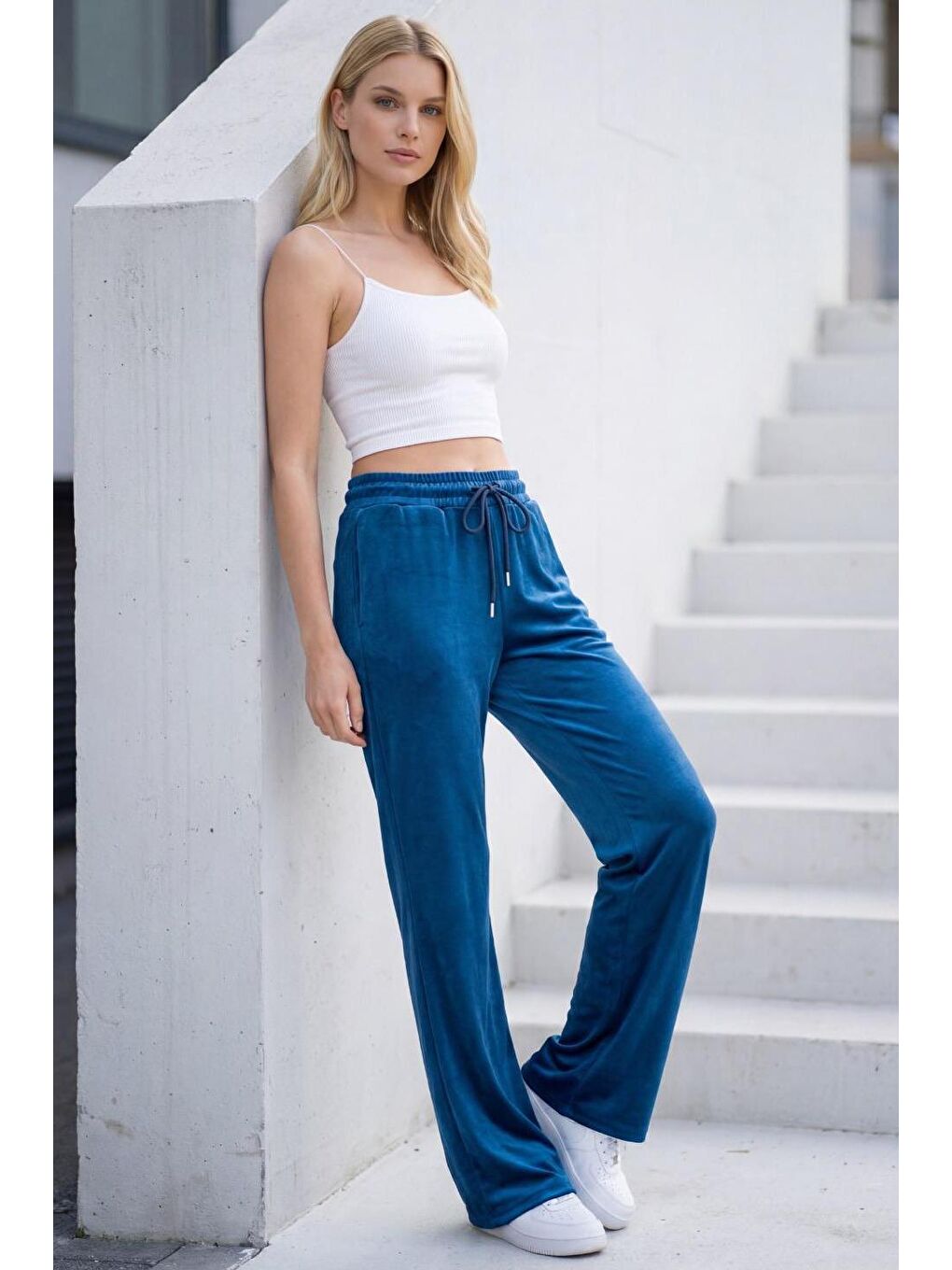 Lacivert Bol Paça Kadife Pantolon Mg2283