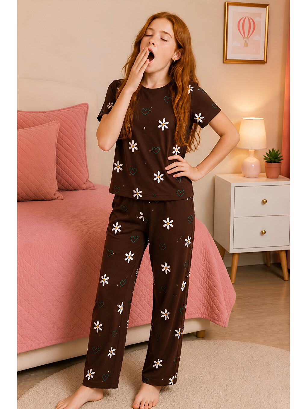 Kahverengi Kız Çocuk Milan Kumaş Pijama Takımı 7-16 Yaş 12700HC
