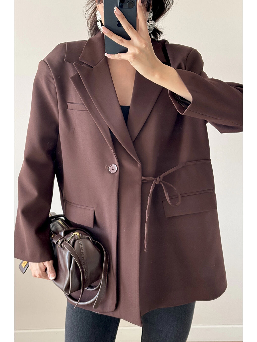 Kahverengi Kadın Kahve Çift Yaka Blazzer Ceket 0999-25088-4