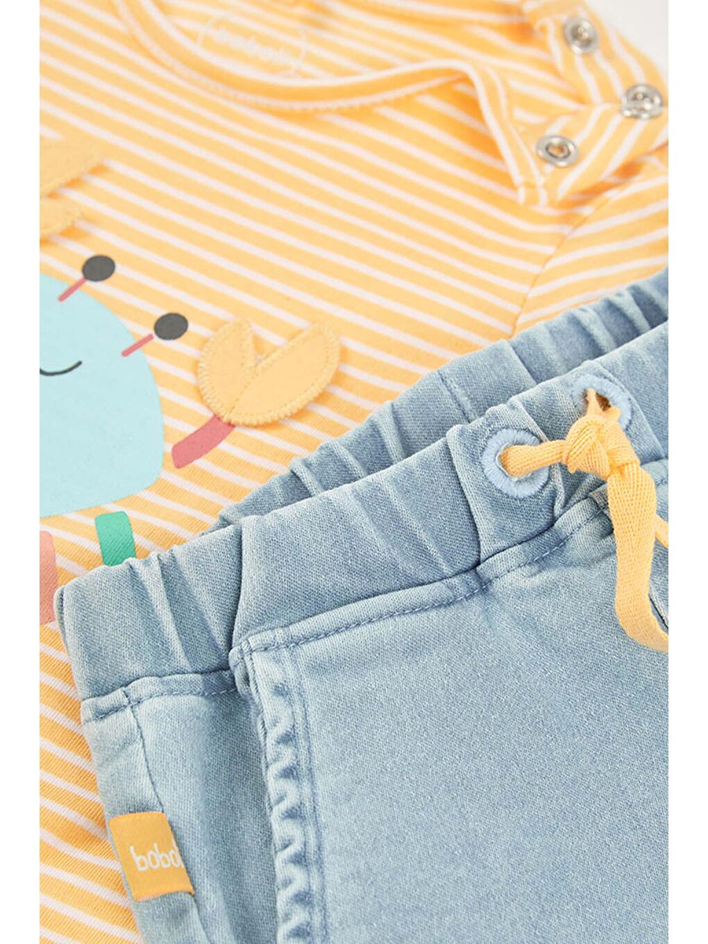 Sarı Yengeç Desenli Denim Şortlu 2li Takım 6-24 Ay sarı-6