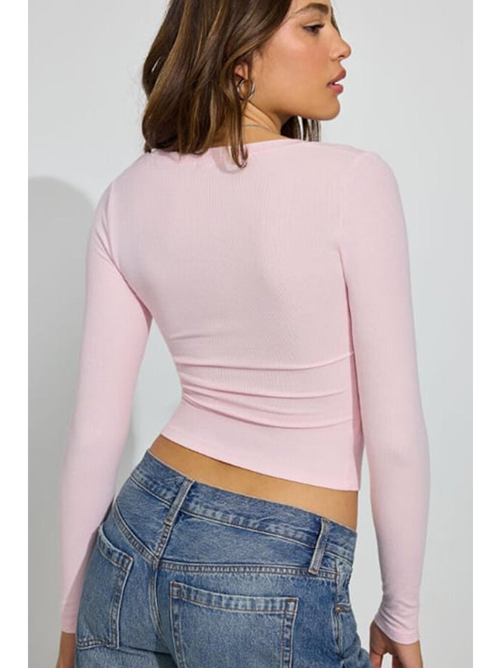 Pembe Pudra V Yaka Uzun Kollu Kaşkorse Body Mg2192-3