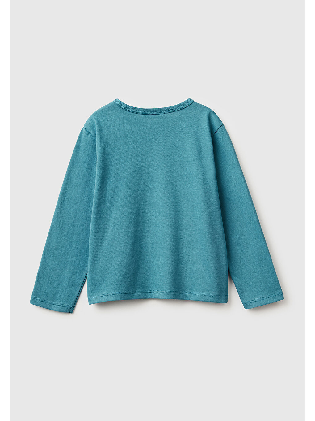 Kız Çocuk Petrol Mavisi Baskılı Payetli Regular Fit Uzun Kollu T-shirt-1
