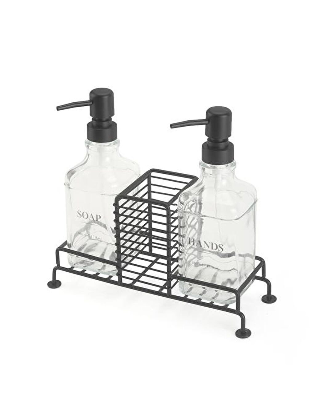 Stantlı 2'li Mutfak Sıvı Sabunluk Seti - Siyah - 500 ml-2