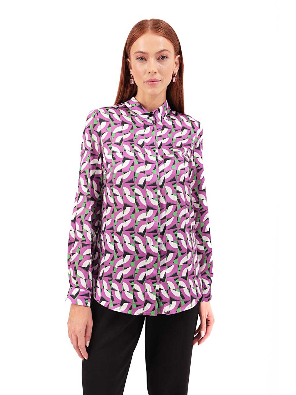 Mor Yakası Büzgülü Bluz-3