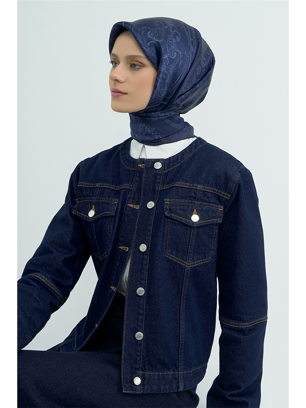 Lacivert Saf İpek Twill Eşarp 9537D 21