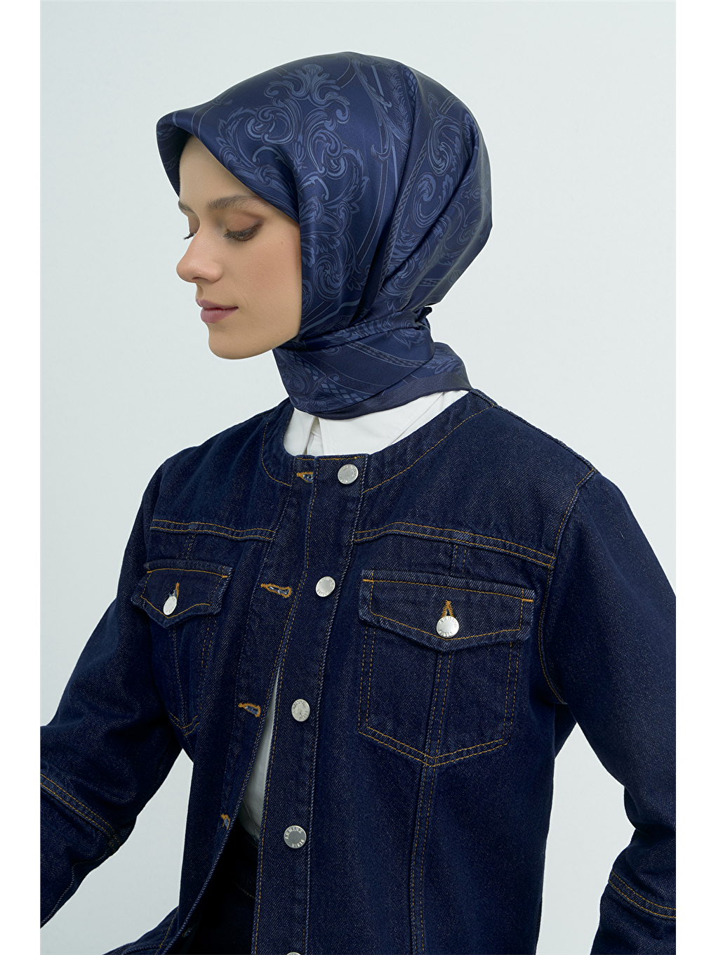 Lacivert Saf İpek Twill Eşarp 9537D 21-1