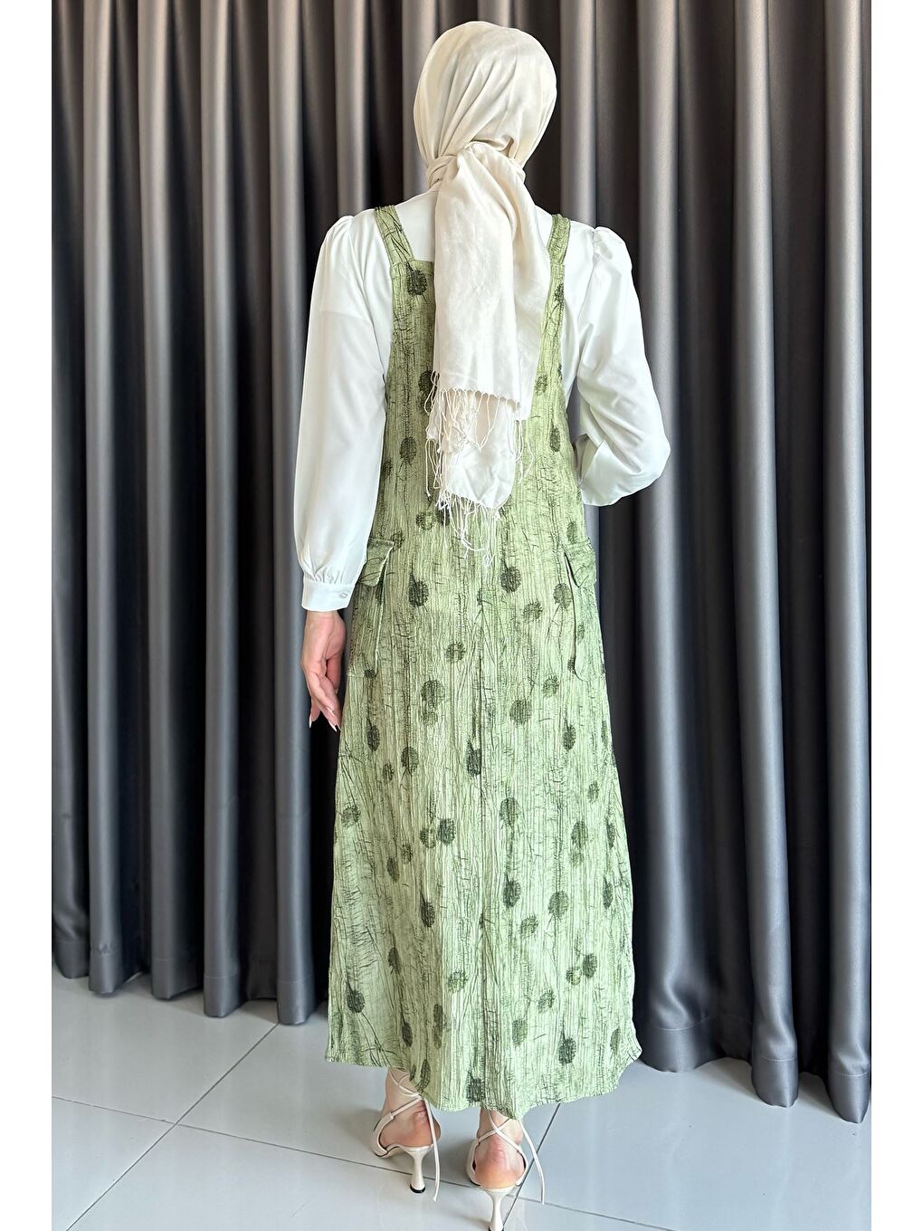 Haki Tesettür Gömlek Salopet İkili Takım-6