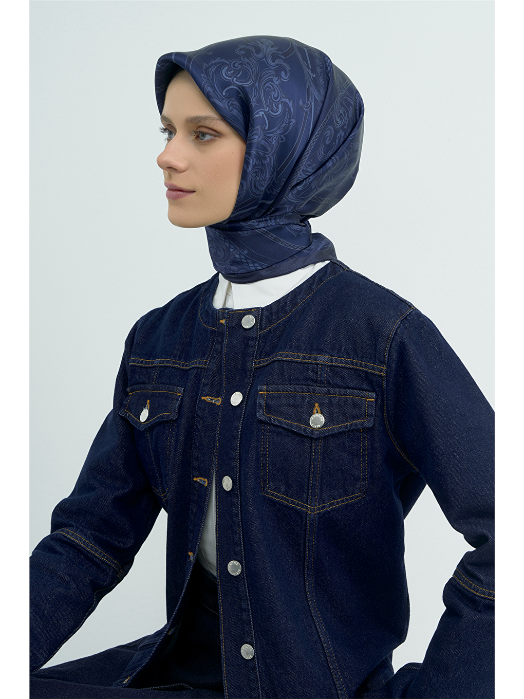 Lacivert Saf İpek Twill Eşarp 9537D 21-2