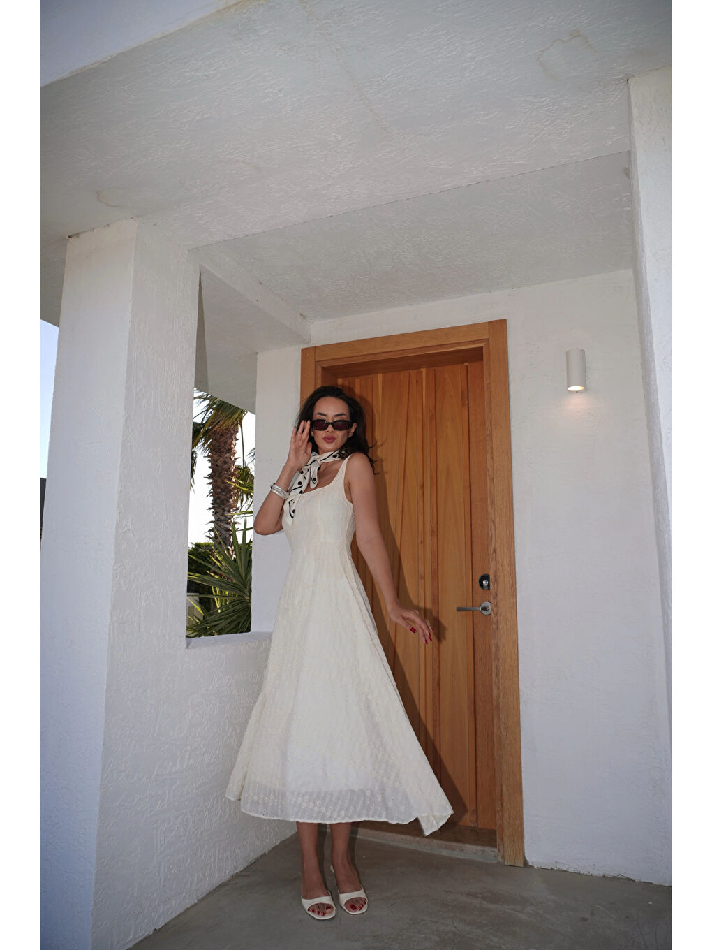 Kadın Sarı Astarlı Brode Uzun Elbise 0999-25134-2