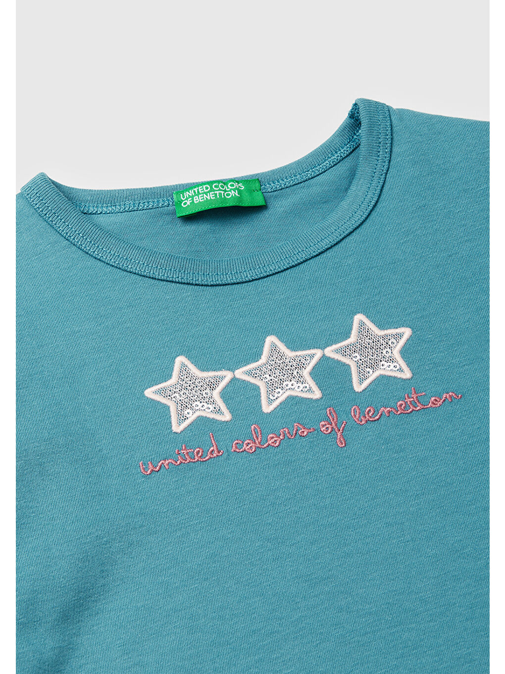Kız Çocuk Petrol Mavisi Baskılı Payetli Regular Fit Uzun Kollu T-shirt-2