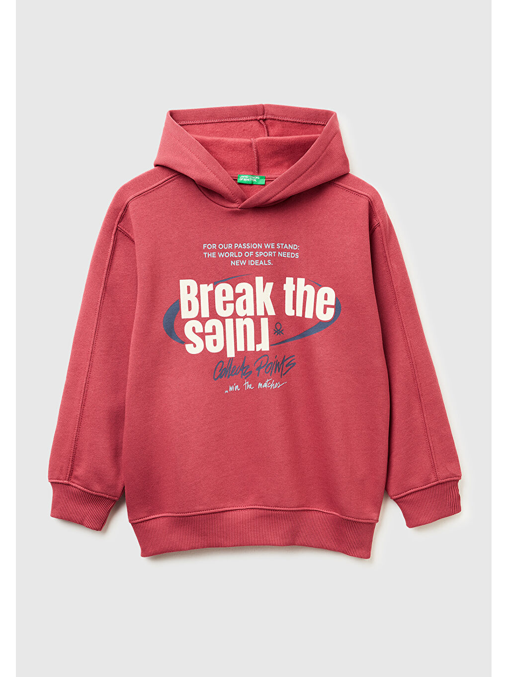 Erkek Çocuk Bordo Önü Baskılı Düşük Omuzlu Kapüşonlu Sweatshirt